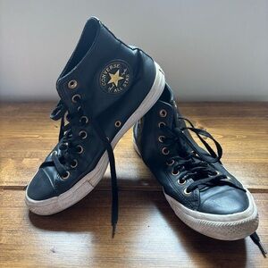 Converse Black and Gold High-Top Leather like Sneakers Women’s size 8.5